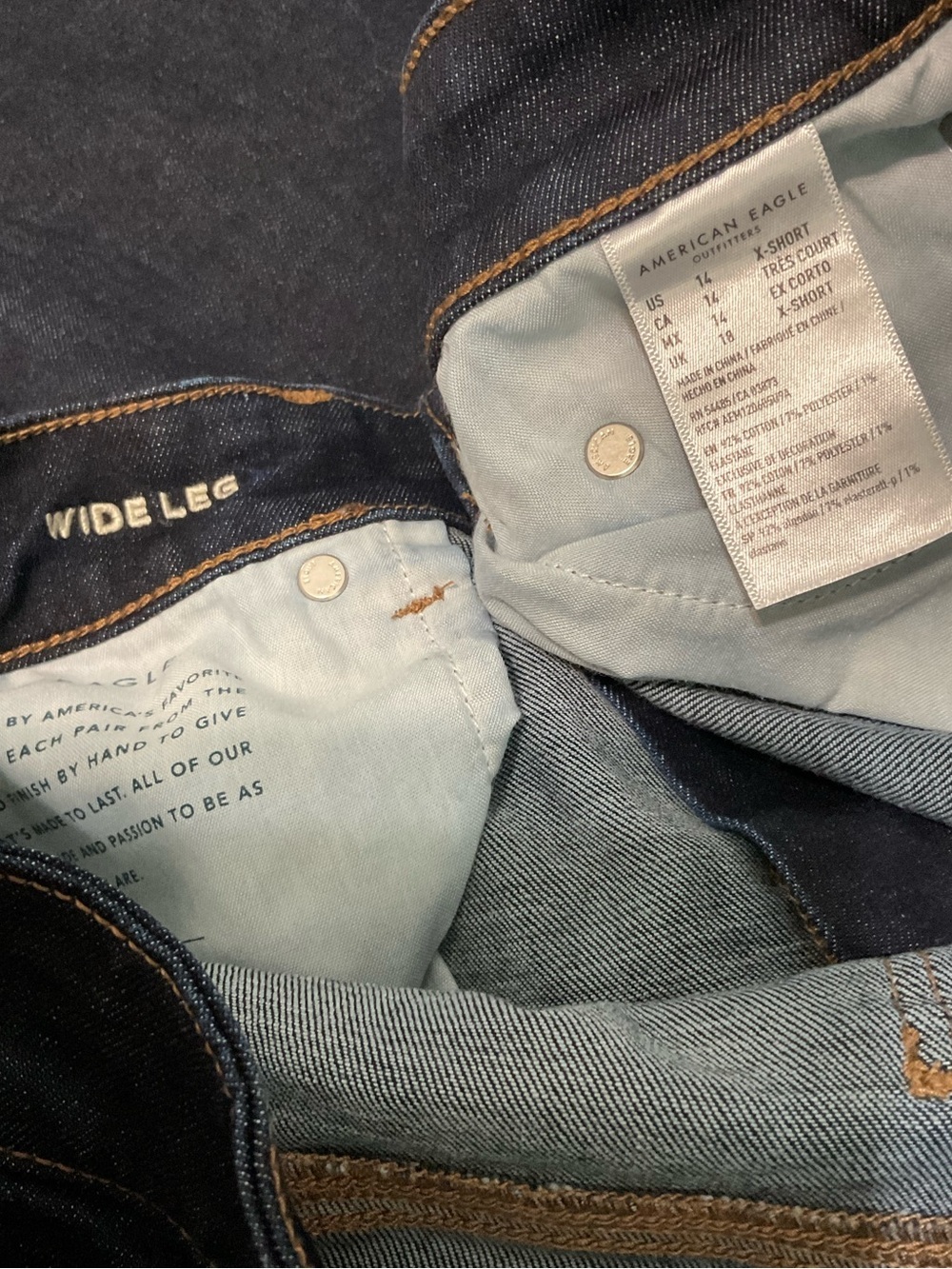 American Eagle Outfitters Super Stretch Dark Wide Leg Jeans Size 14/34x30 - Picture 5 of 8
